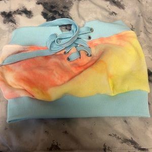 Tie dye blue, yellow and orange tube top